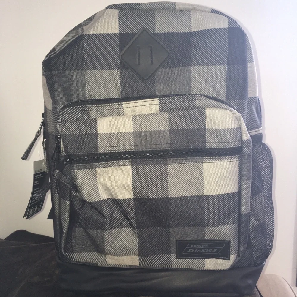 Dickies grey & black plaid back pack